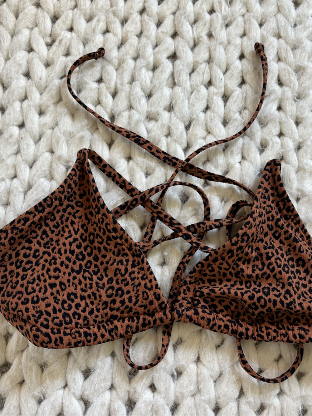 Leopard Print Strappy Bikini Top - Brown Black